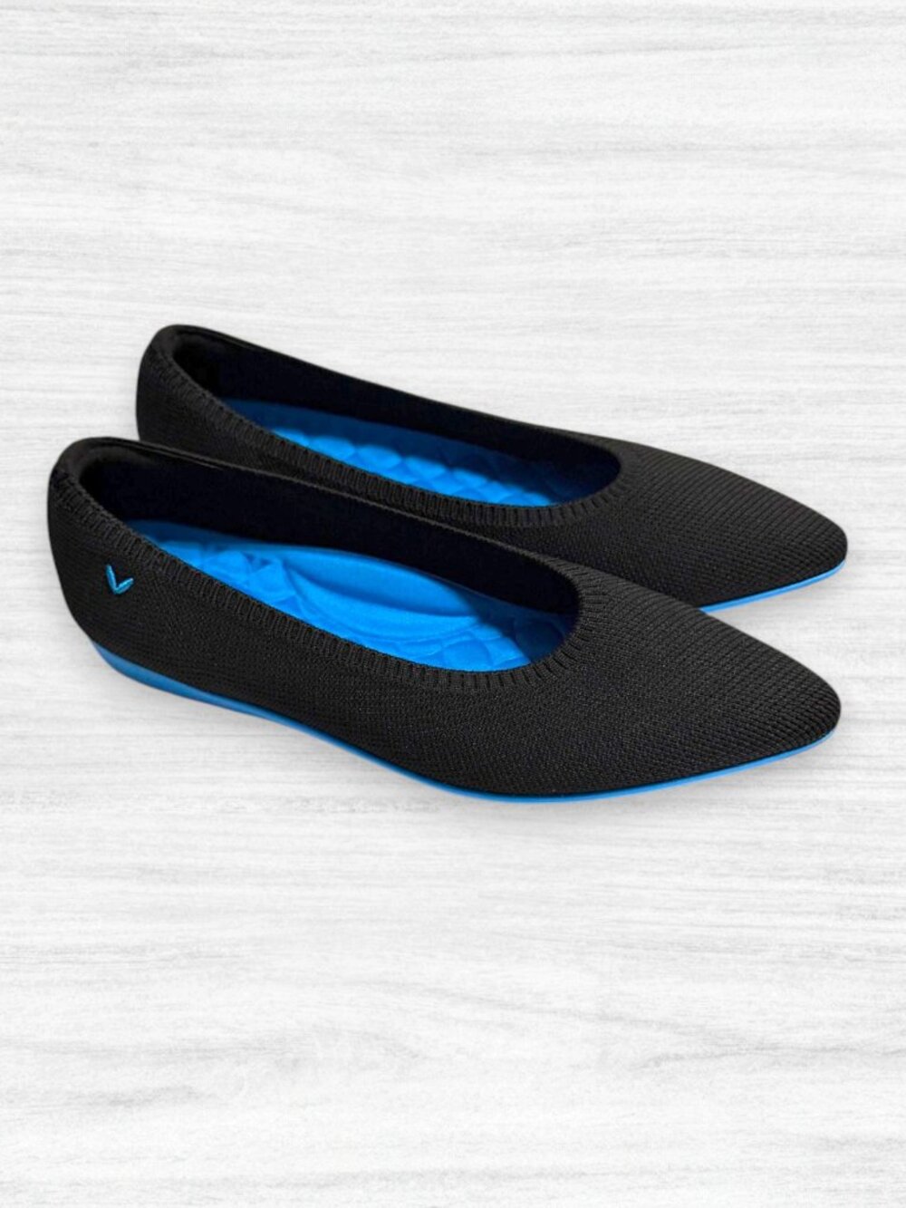 VIVAIA Aria Black Knit Pointed Toe Ballet Flats Blue Sole Women’s EU 39.5 US 8.5